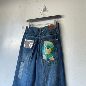 NWT Vintage Y2K Rocawear Cotton Blue Denim Jeans Pocket Embroidery Womens 28